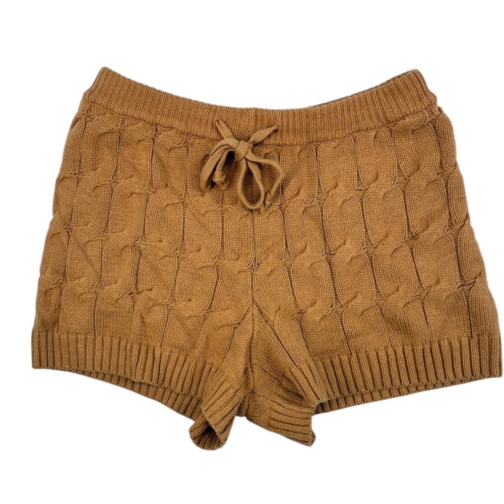 Anthro Saturday Sunday Cable Knit Sweater Shorts Brown Drawstring Lounge Size S